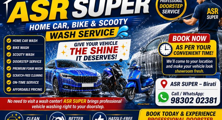 Doorstep Car, Bike & Scooty Wash Service Birati | ASR SUPER