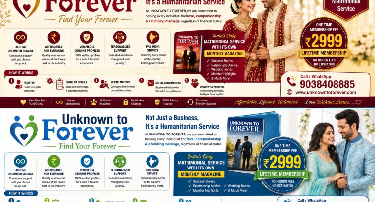 Most Affordable Lifetime Matrimonial Service, Matchmaking Kolata – Unknown to Forever